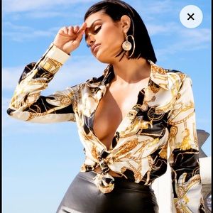 Black Satin Rope Print Oversized Shirt PLT